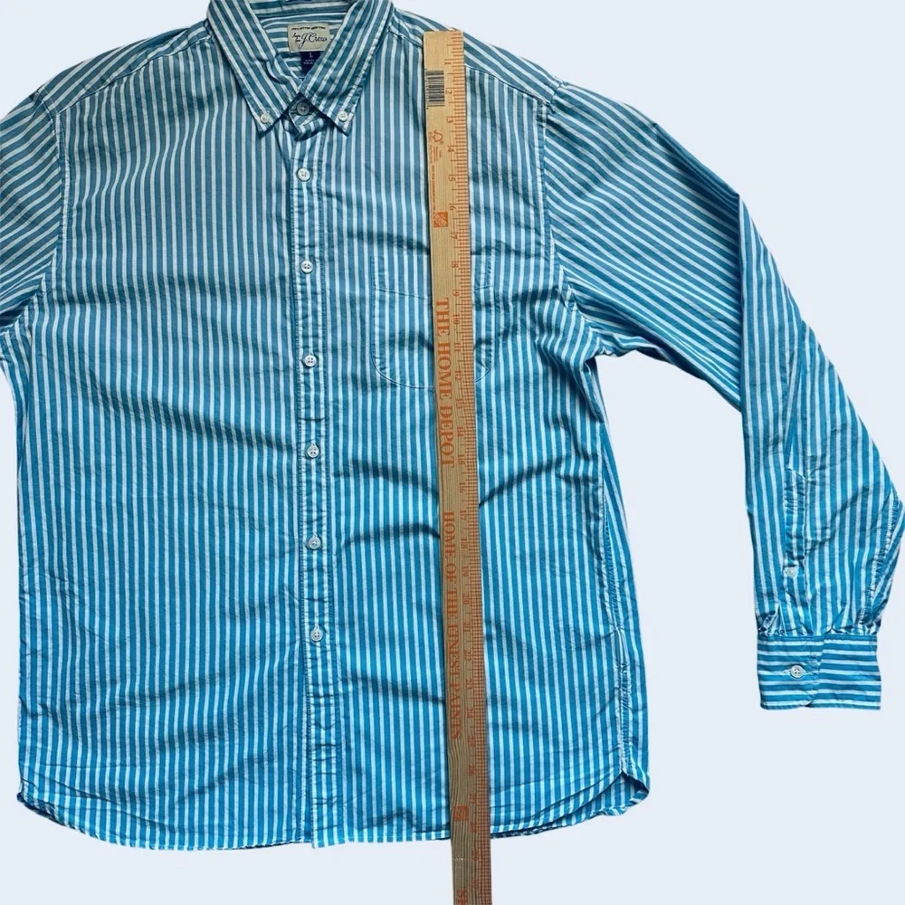 J.Crew Mens Large Classic Fit Blue White Stripe Button Down Shirt 100% Cotton